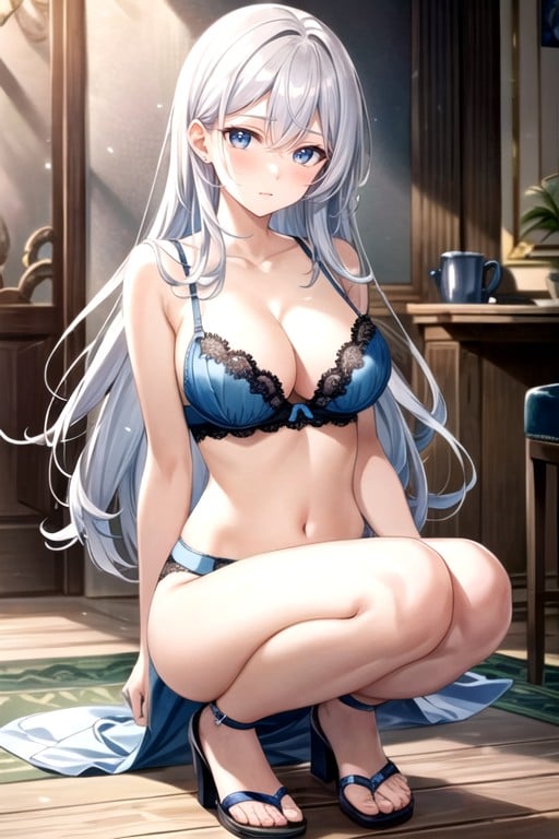 Shy, Front View, White Hair Hentai IA pornografia