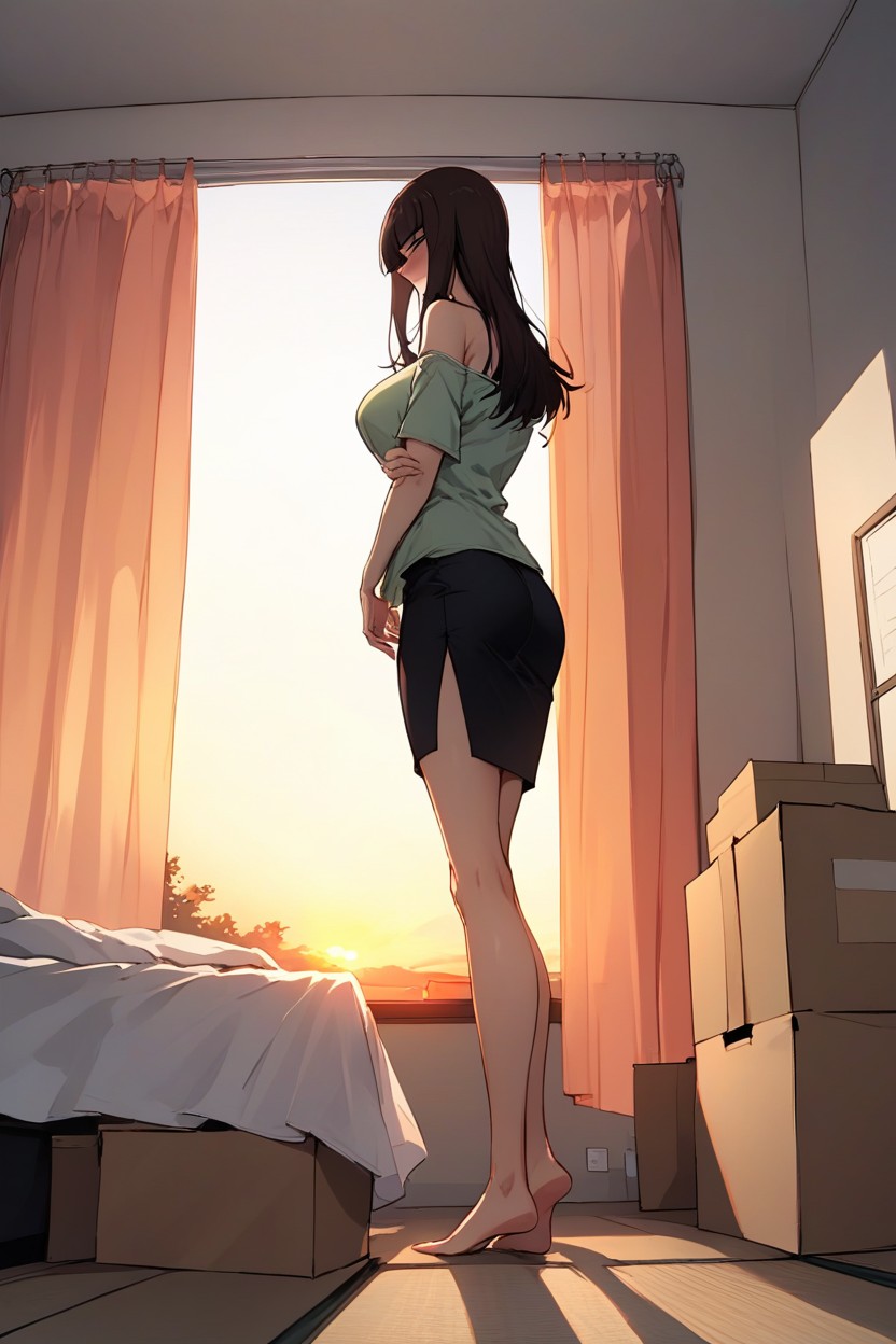 Curtains, Looking Away, Gray Panty Hentai AI Porn