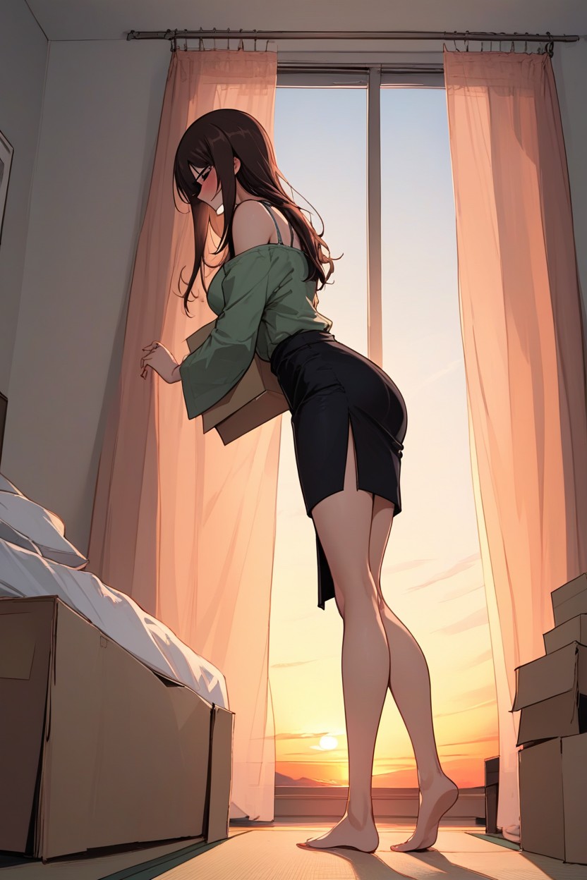 Woman, Black Hair, Droopy Eyes Hentai AI Porn