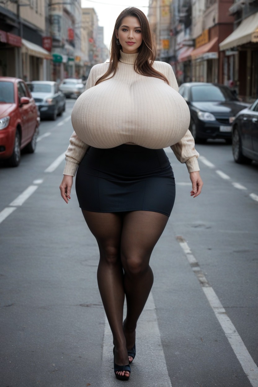 Walking Down The Tokyo Street, Gigantic Breasts Reaches The Thighs, Shaking Her BodyPorno AI