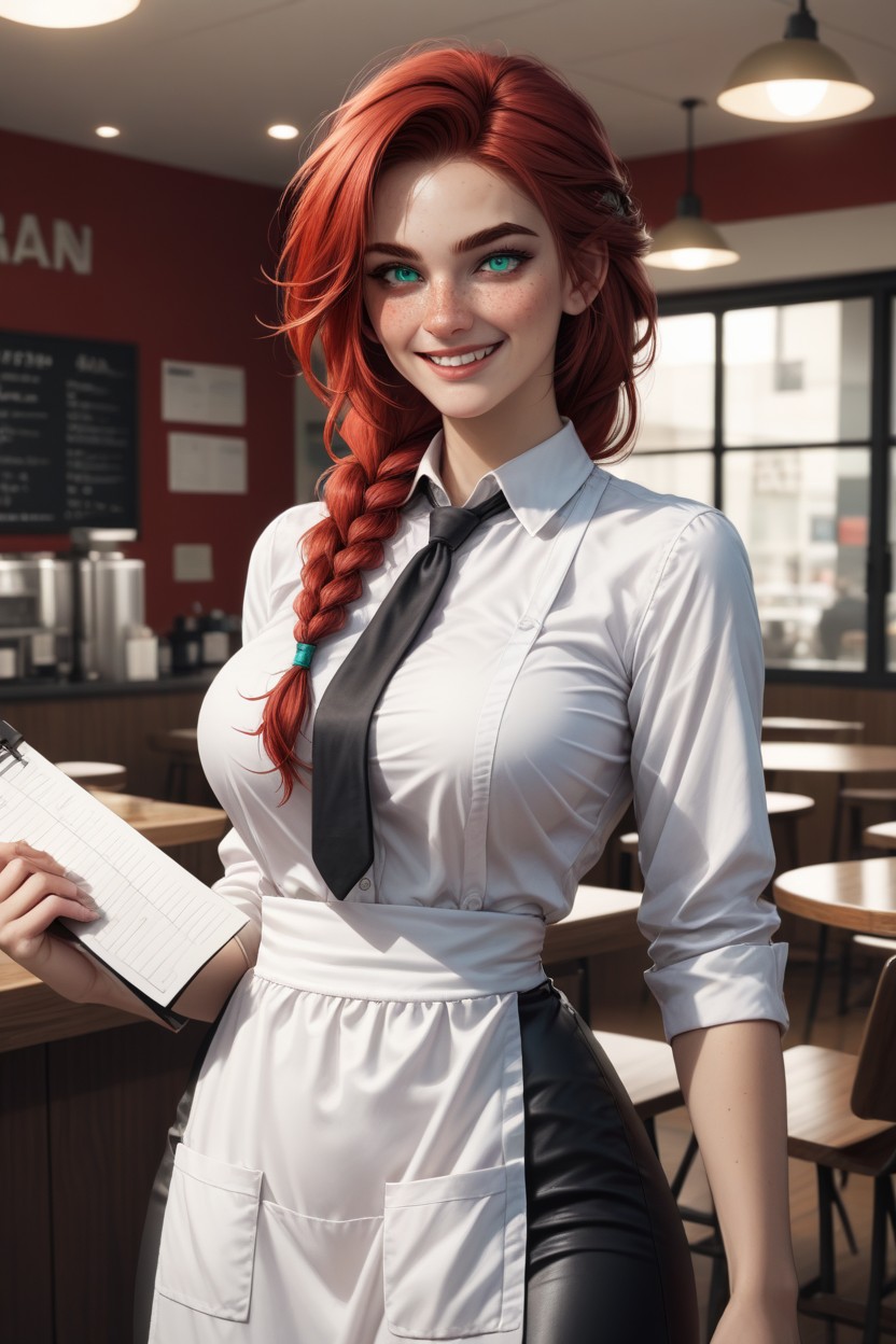 Long Red Hair, Slight Smile, Turquoise Eyes AI Porn