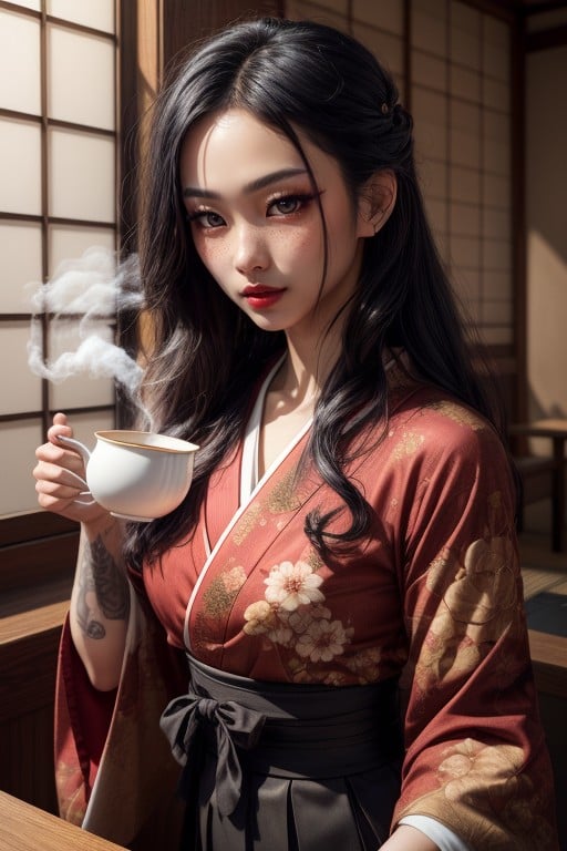 Japanese, Kimono Blouse, Pouring Tea Out Of A Teapot AI Porn