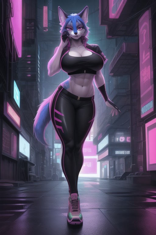 Cyberpunk Hacker, Full Body, Rounded Ass Furry AI Porn