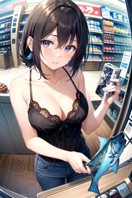 Convenience Store, Fisheye Camera, Red Skin Hentai AI Porn