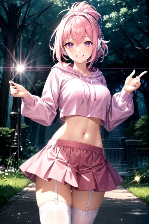 Piel Pálida, Atardecer, Pink Garter BeltPorno AI Hentai