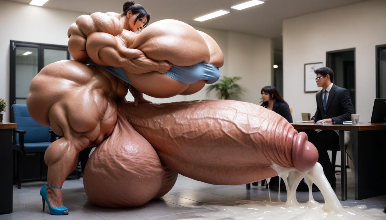 Glasses, Shirt, Hyper Gigantic Testicles Shemale AI Porn