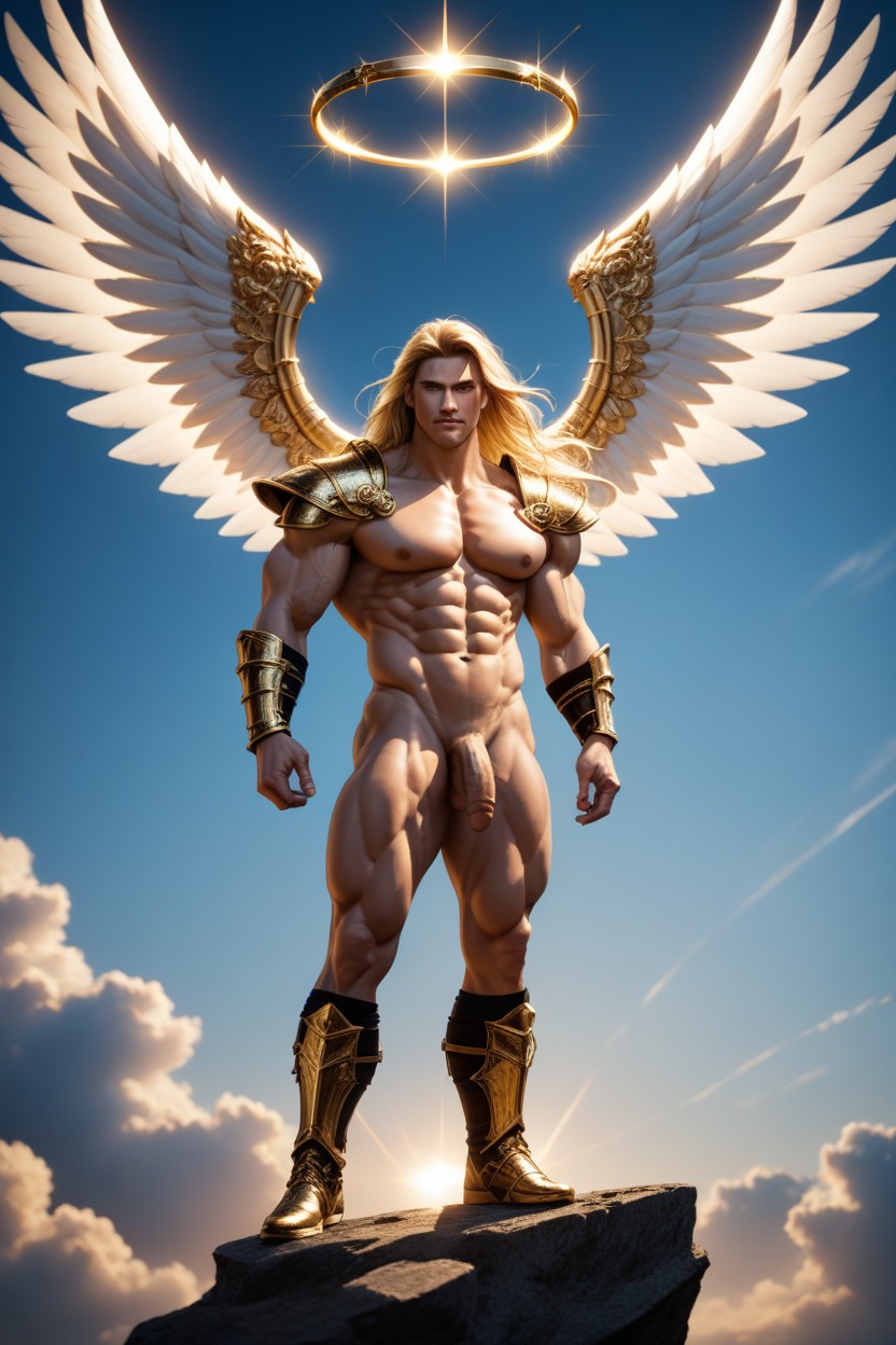 Waist, Muscular Legs, Long Luscious Blond Hair Waving In The Wind AI Gay Porn