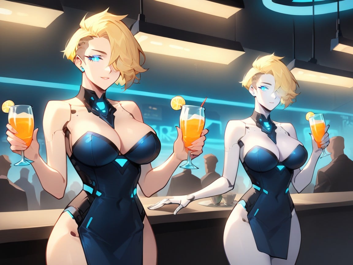 Android Woman, 圆润, Futuristic Bar SettingAI兽人黄片