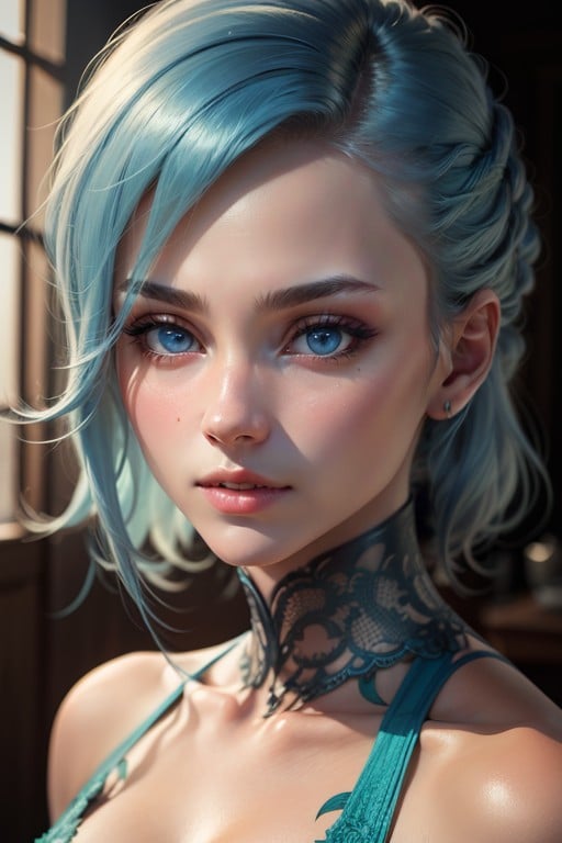 Blue Hair, Blue Eyes AI Porn