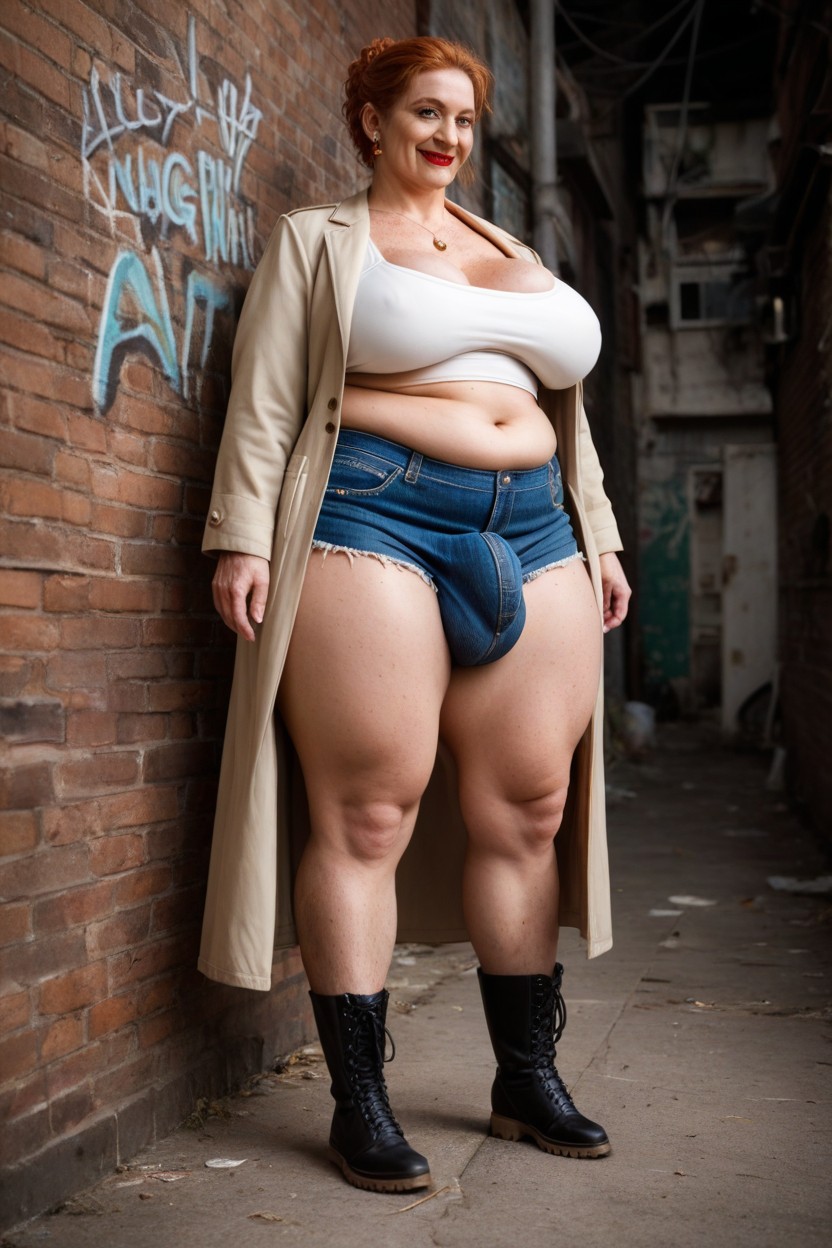 Full Body, Trench Coat, Hairy Thighs Shemale AI Porn