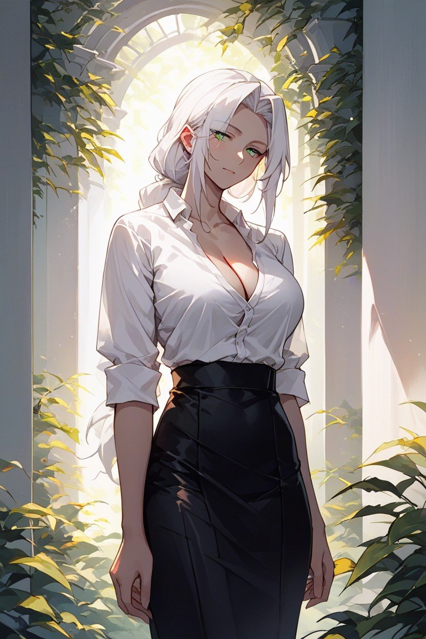 White Shirt And Black Skirt, Ingrid From Makai Kishi, CleavageAIポルノ