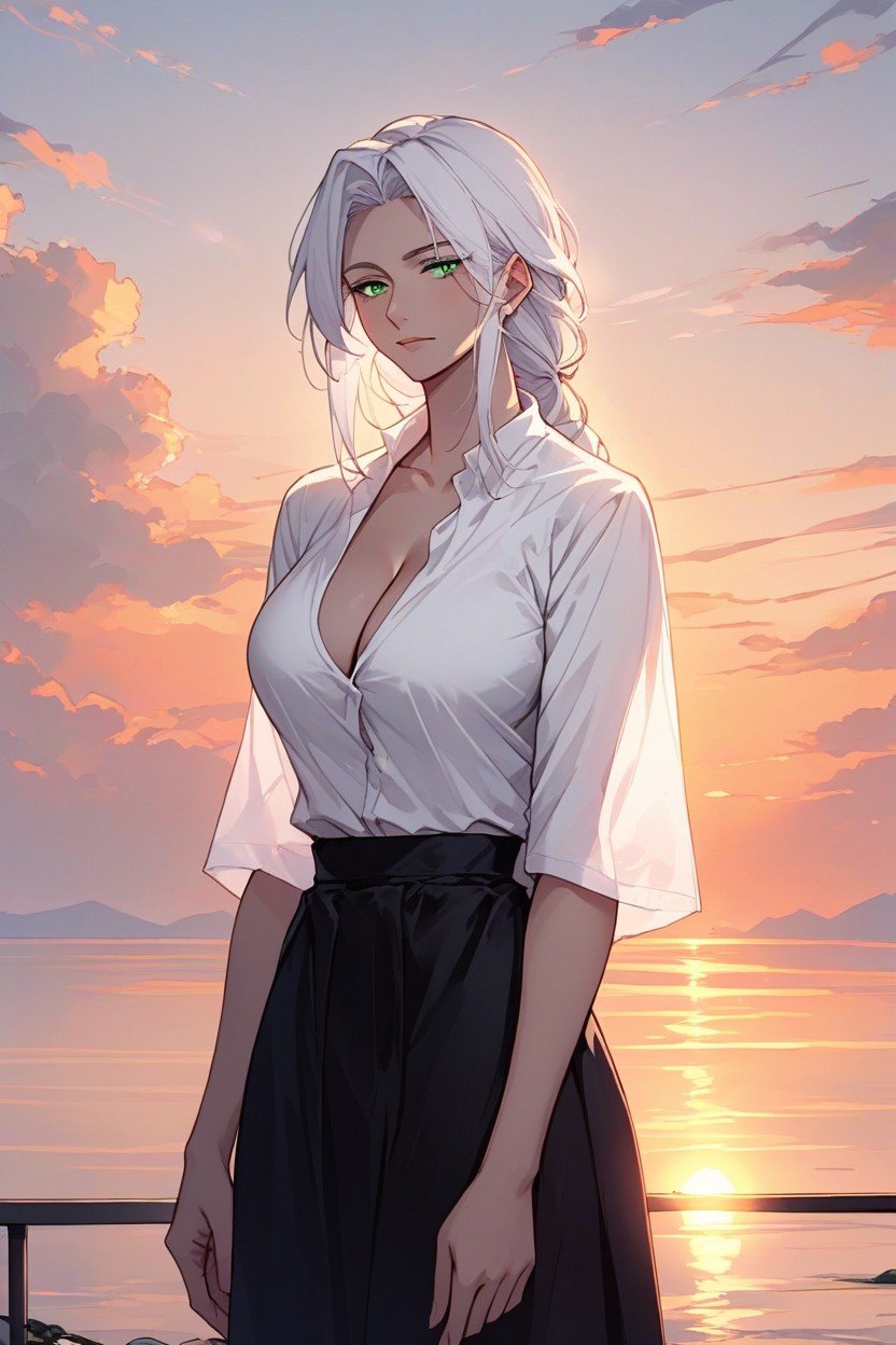 White Shirt And Black Skirt, Form Fitting Clothes, 柔光AI黃片