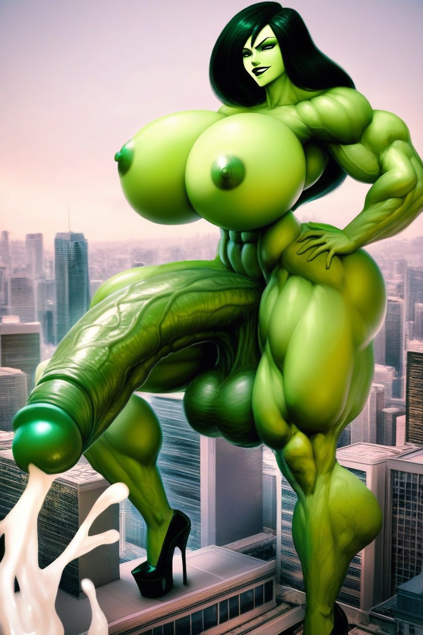 Huge Muscular Arms, High Heels, Cum Shemale AI Porn