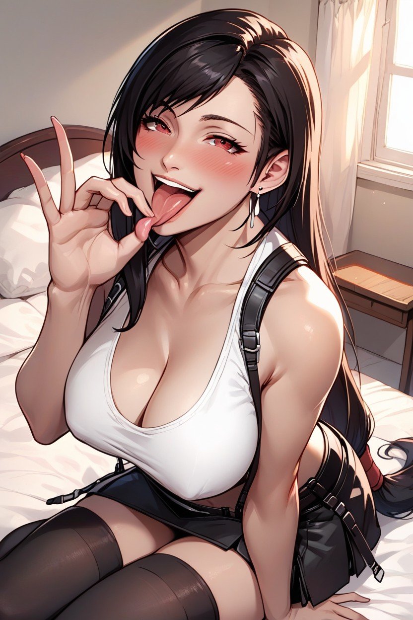 Olhando Para O Visualizador, Tifa's Black Skirt, Saia Hentai IA pornografia