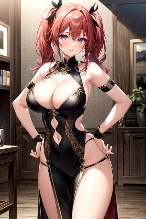 Red Hair, Pigtails, Hands On Hips AI Porn