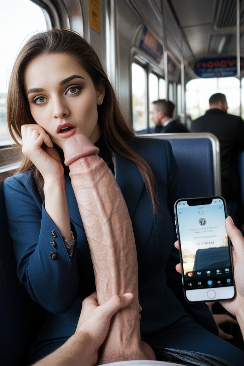 Holding Phone Next To Cock, Shocked, Sitting On Public Train AI Porn