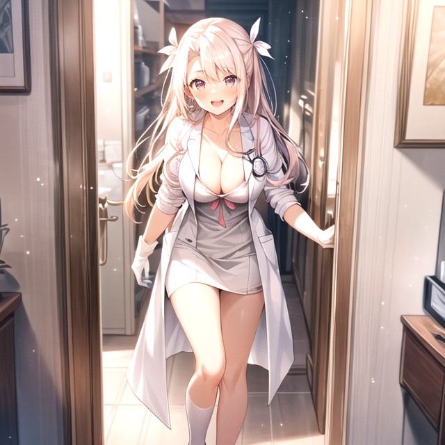 可爱, 乳沟, White And Pink Hair RibbonAI黄片