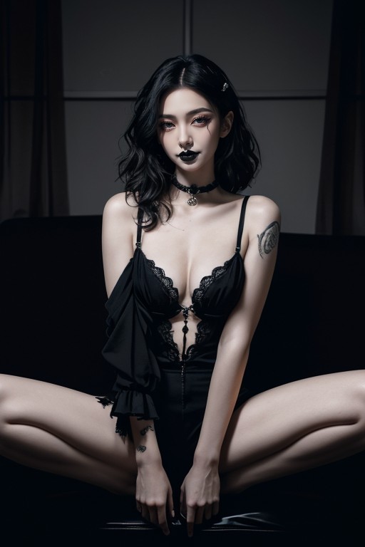 Dramatic Light, Sitting Down Legs Spread, Choker AI Porn