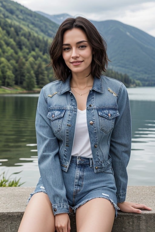 Lake, Very Short Hair, Jeans AI Porn