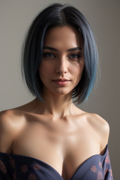 Blue Hair, Spiked Bracelet, Bobcut AI Porn