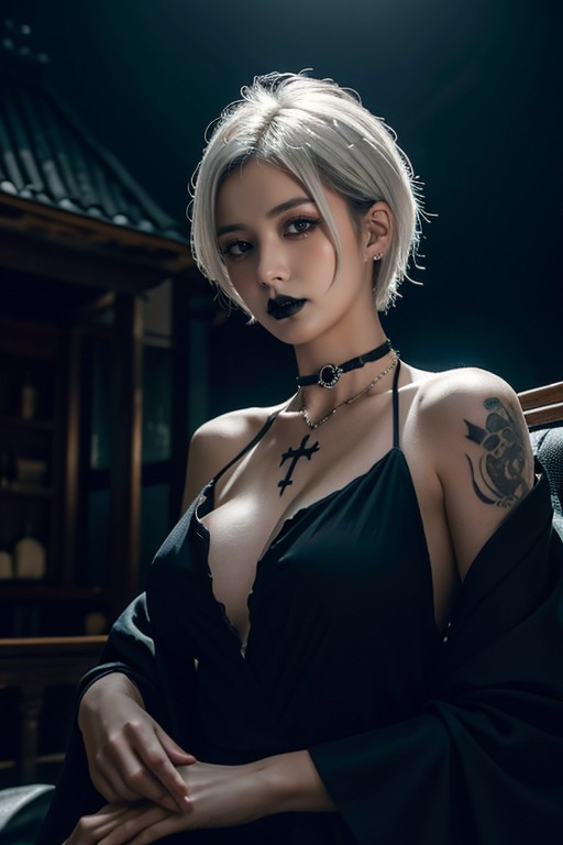 Many Tattoos, Gothic Sexy Woman, Wearing Many Jewelry人妖AI色情