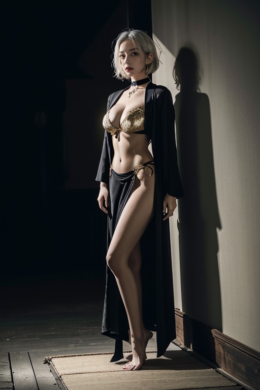 Skinny, Underboob, White Hair AI Porn