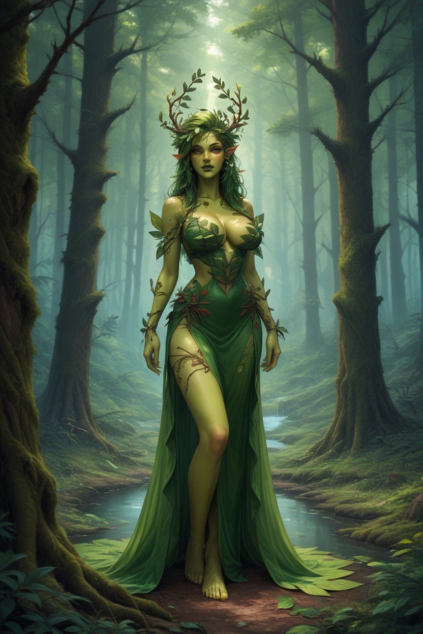 Dryad, Leaves For Hair, Full BodyAIポルノ