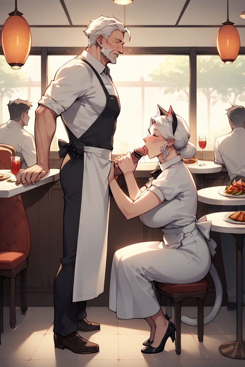 Side View, Waitress, Under The TabelAI 포르노