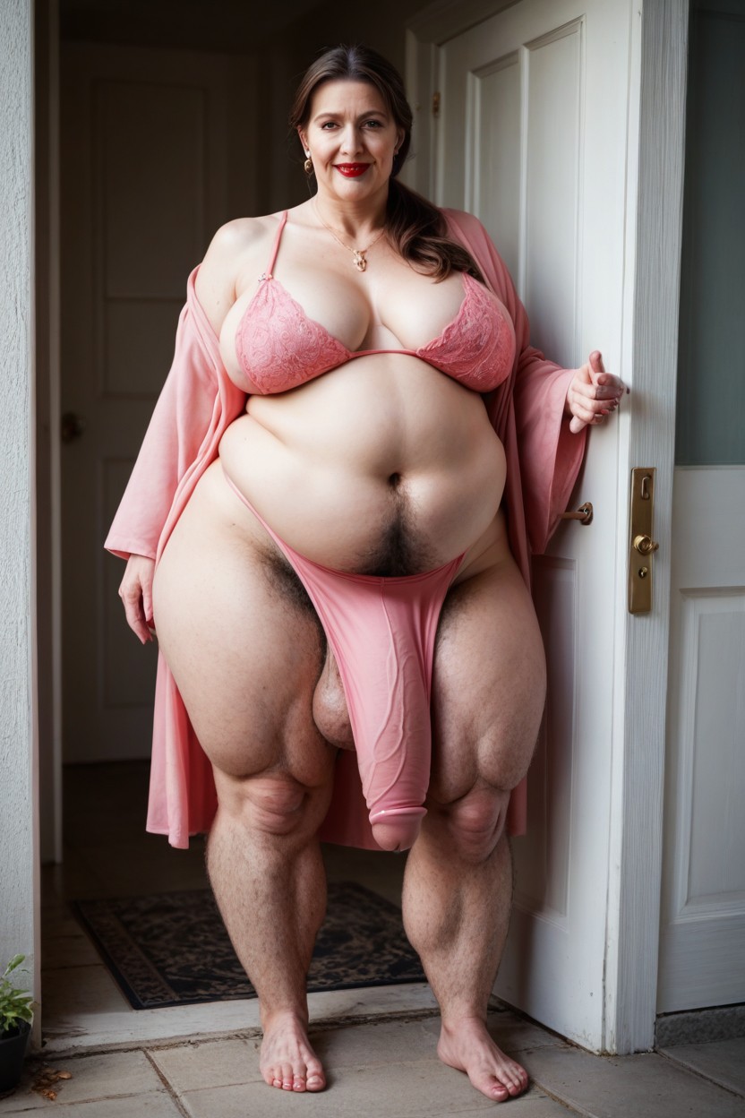 Grinning, Standing On Her Front Porch, Extremely Large Ass Shemale AI Porn