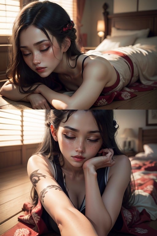 Red Lips, Kimono Blouse, Pale White Skin Hentai AI Porn