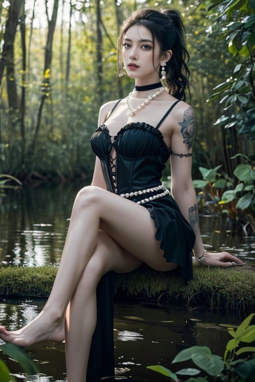 Realistic Photo Style, Magrelo, Wearing Pearl Bead Harness Pornografia de IA