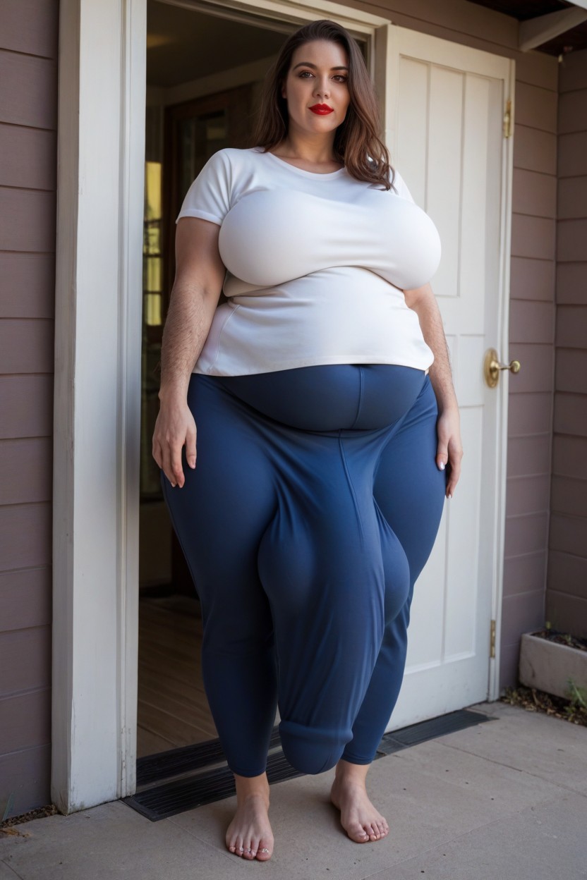 Standing On Her Front Porch, Gigantic Saggy Breast, Big Belly Shemale AI Porn