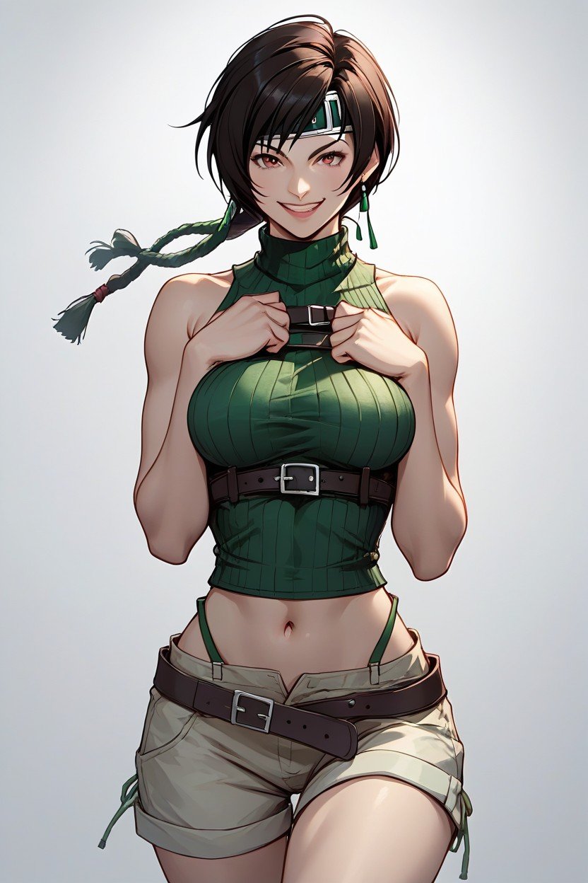 Yuffie Kisaragi From Final Fantasy Vii Remake, Wearing Shorts, High Topknot Style Pornografia de IA