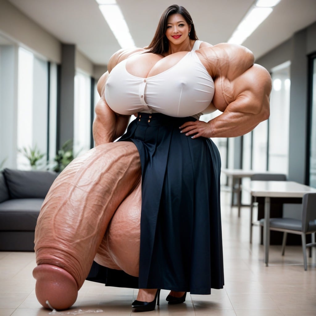 Long Skirt, Hyper Gigantic Penis, Hyper Large Muscles Shemale AI Porn