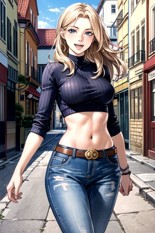 Low-rise Jeans With Belt, 20s, Cute AI Porn