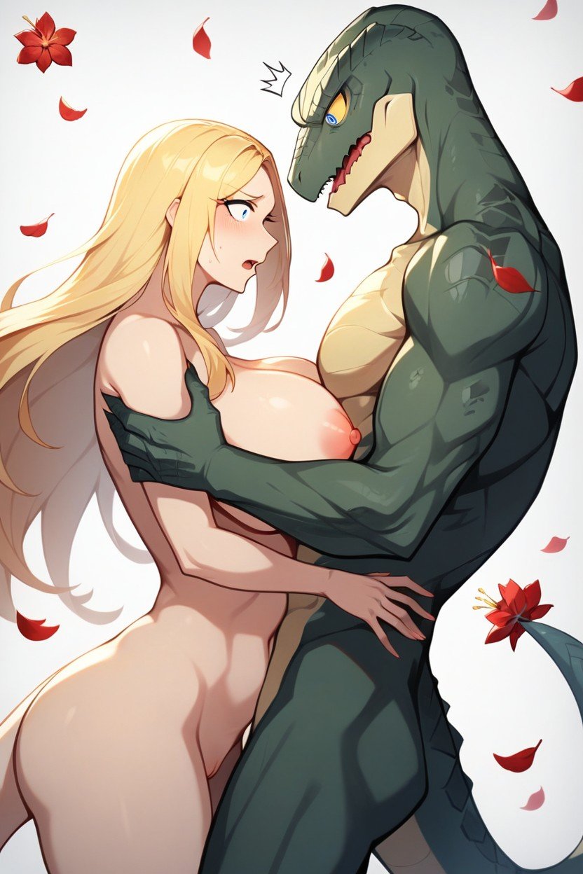 프론트뷰, Slightly Plump Body Woman, She Is Being Molested By Lizard ManAI 포르노