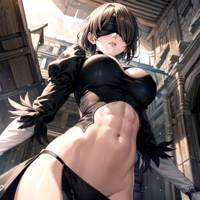 Navel Exposed, Muscular, Large Breast Hentai AI Porn