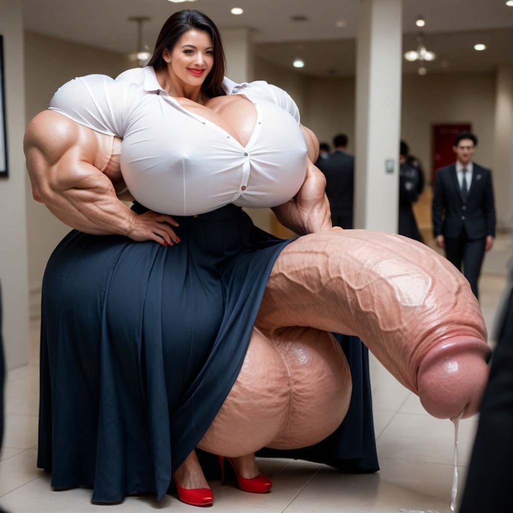 Hyper Gigantic Huge Testicles, Hyper Large Muscles, Shirt Shemale AI Porn
