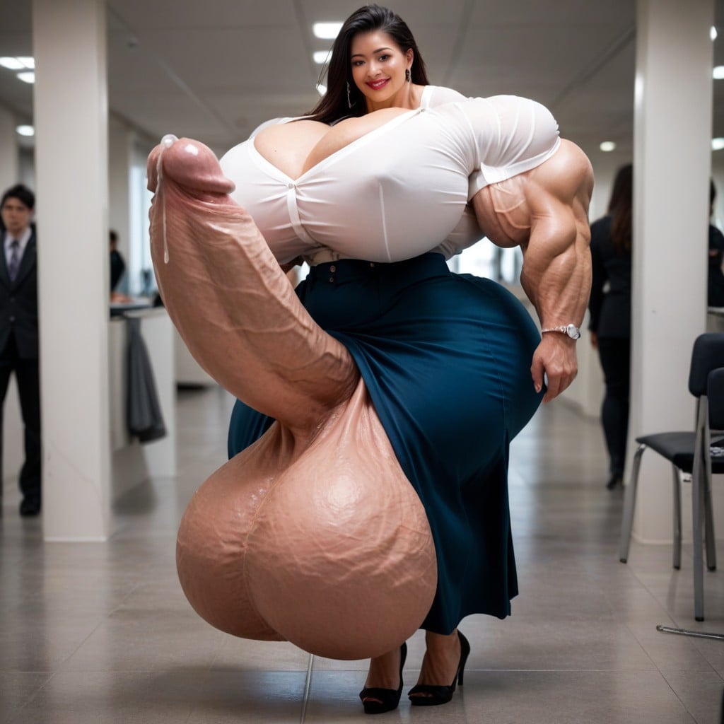 Lipstick, Pre-cum, Hyper Gigant Muscles Shemale AI Porn