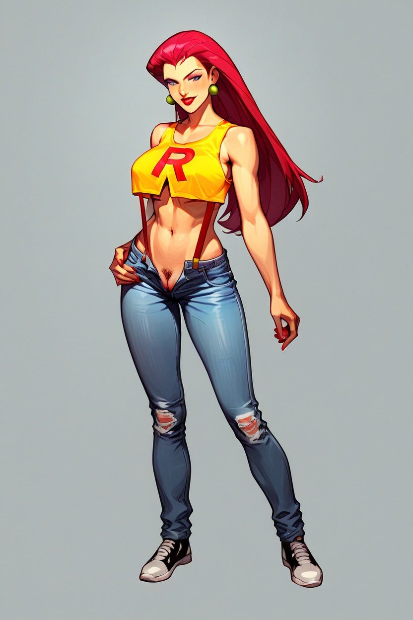 Wearing Jeans Hot Pants, Jessie From Team Rocket, Red SuspendersPorno IA