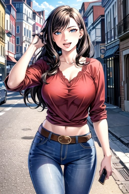 Navel Exposed, 20s, Low-rise Jeans With Belt AI Porn