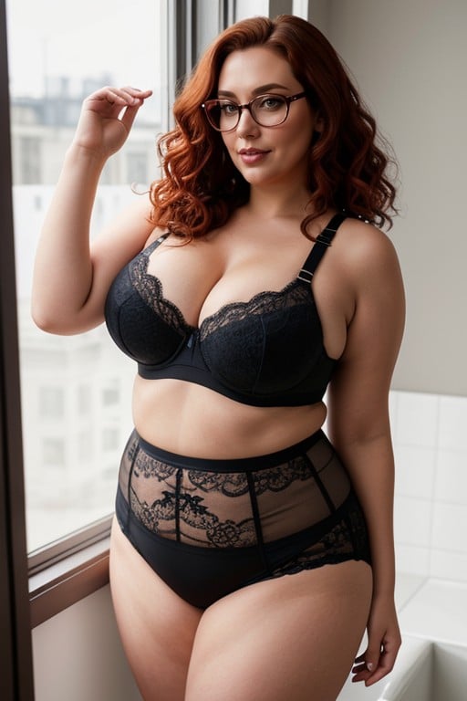 Posing Towards Camera, Super Beautiful Face, Wears Plus Size Panties Pornografia de IA