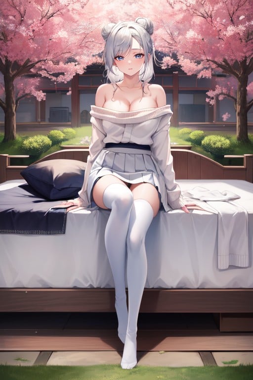 Jardin De Sakura, White Sweater, White HairPorno IA