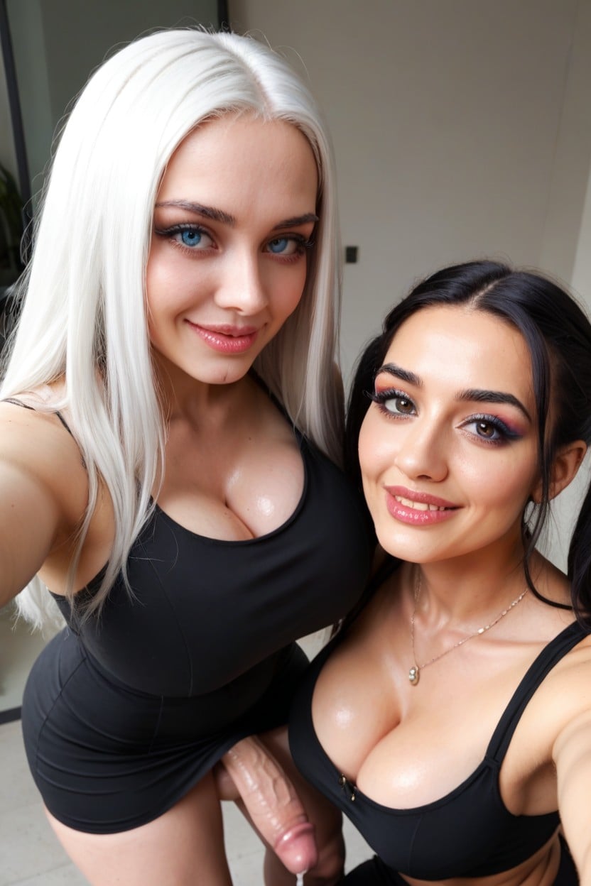 Skirt, Pale Skin, Bulge Completely Covered By Skirt Shemale AI Porn