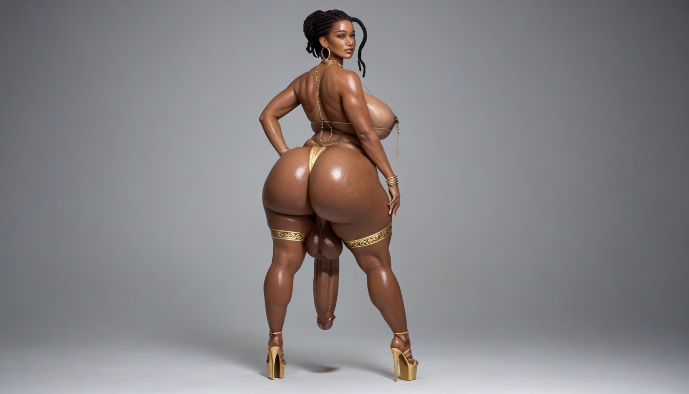 Large Hoop Earrings, Hyper Oiled Skin, Massive Saggy Tits Shemale AI Porn