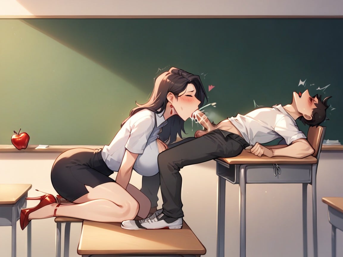 Sexy Female Teacher With Slutty Grin, Chair, Sexy Female Teacher Seals The Deal With SexAIポルノ