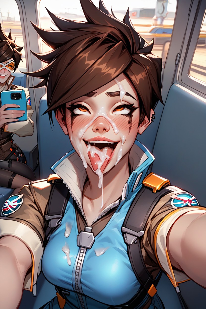 Tracer From Overwatch, A Lot Of People Around, Tongue OutAI黄片