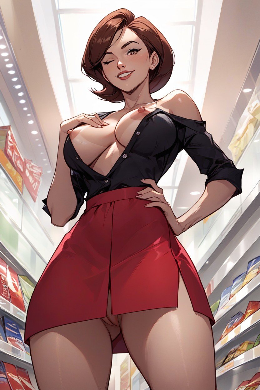 Helen Parr In Red Skirt, Shopping, Bikini Tan Lines AI Porn