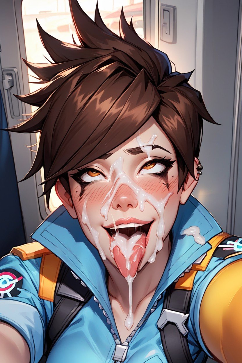 Showing Throat, Tracer From Overwatch, Tongue Out Pornografia de IA