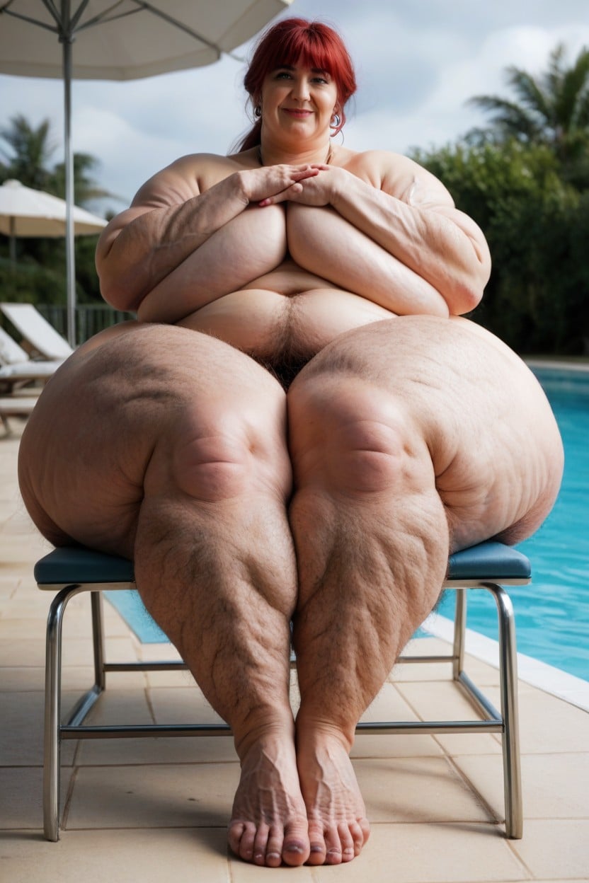 Cellulite Legs, Messy Hair Bunhyper Weight Gain Hyper Obese Massive Cleavage, Erect Shemale AI Porn